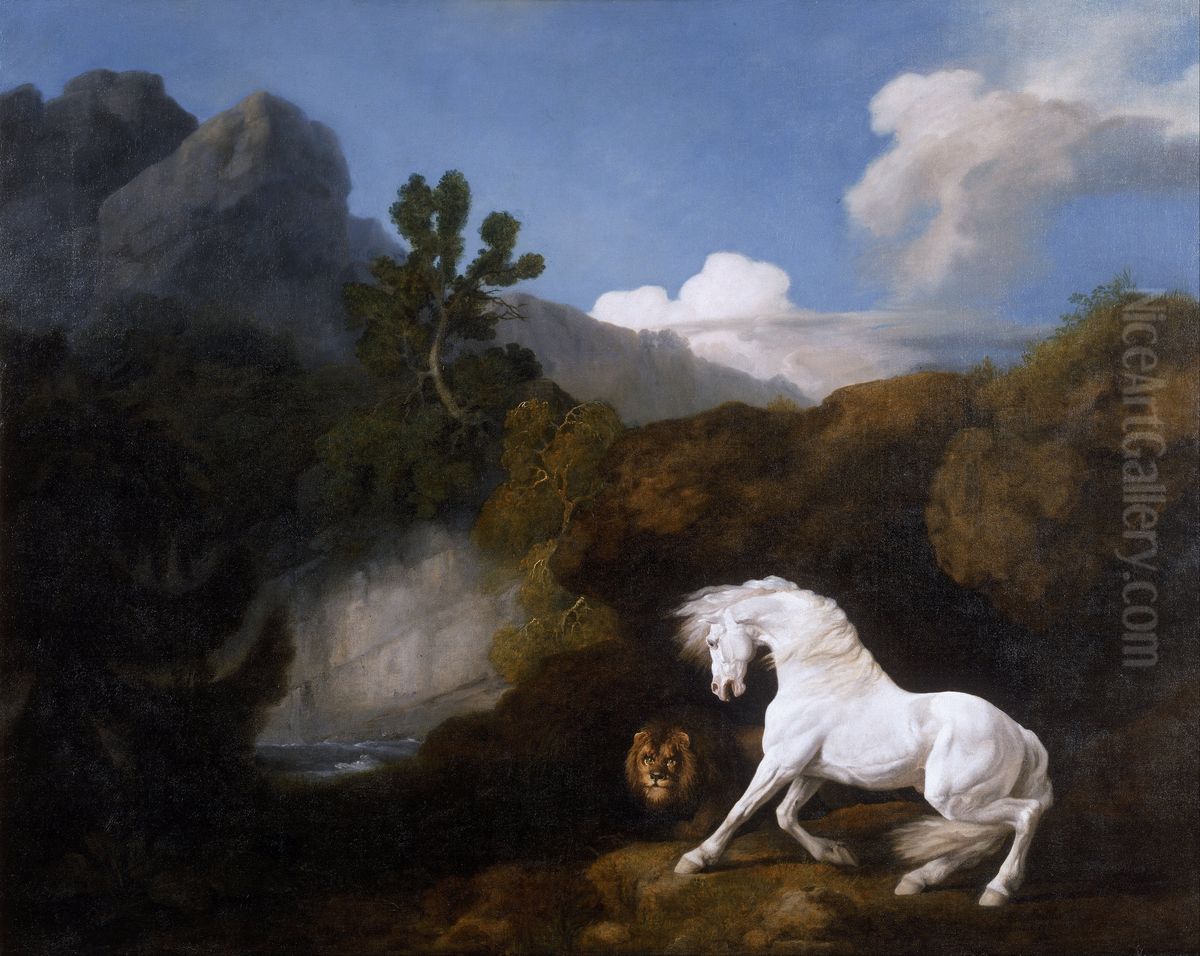 Horse Frightened by a Lion Oil Painting by George Stubbs