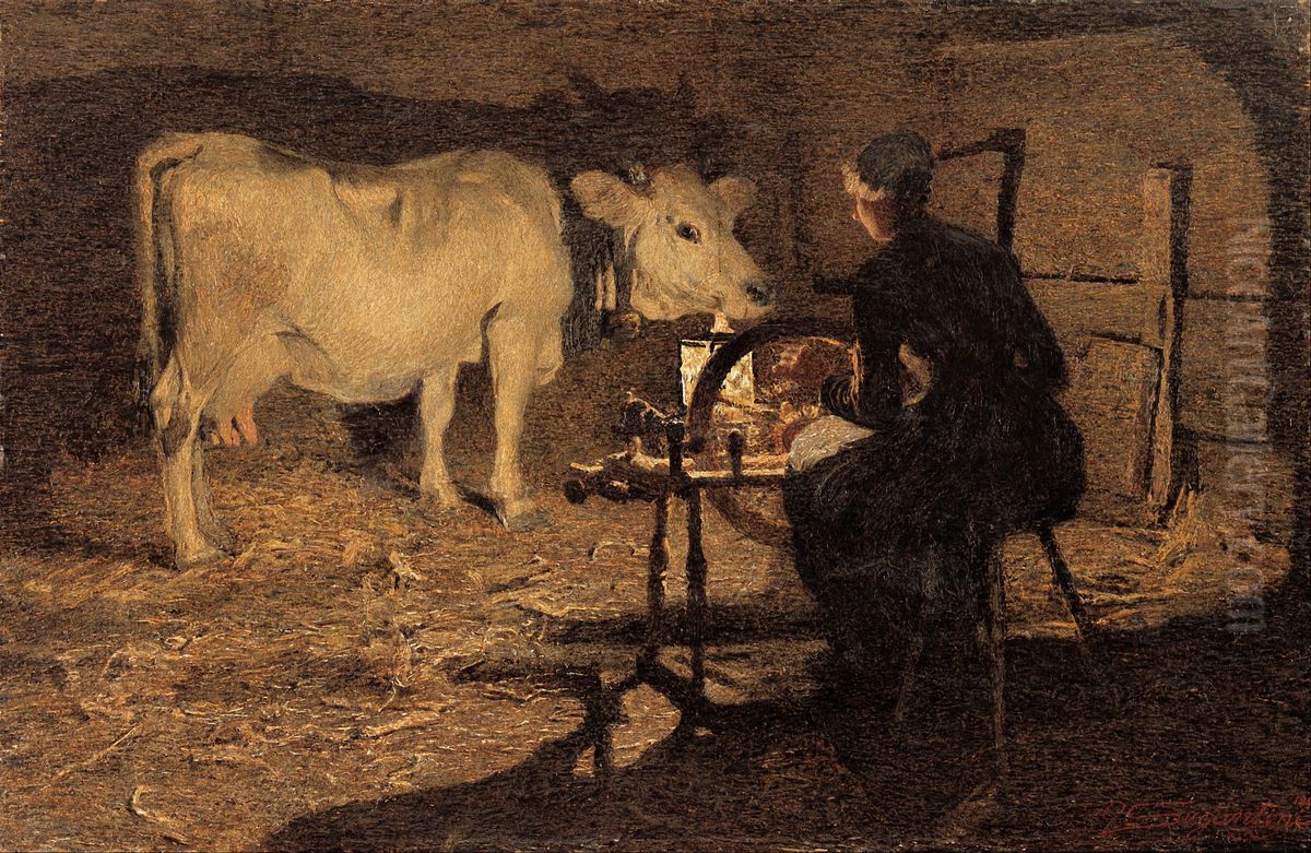 Spinning Oil Painting by Giovanni Segantini