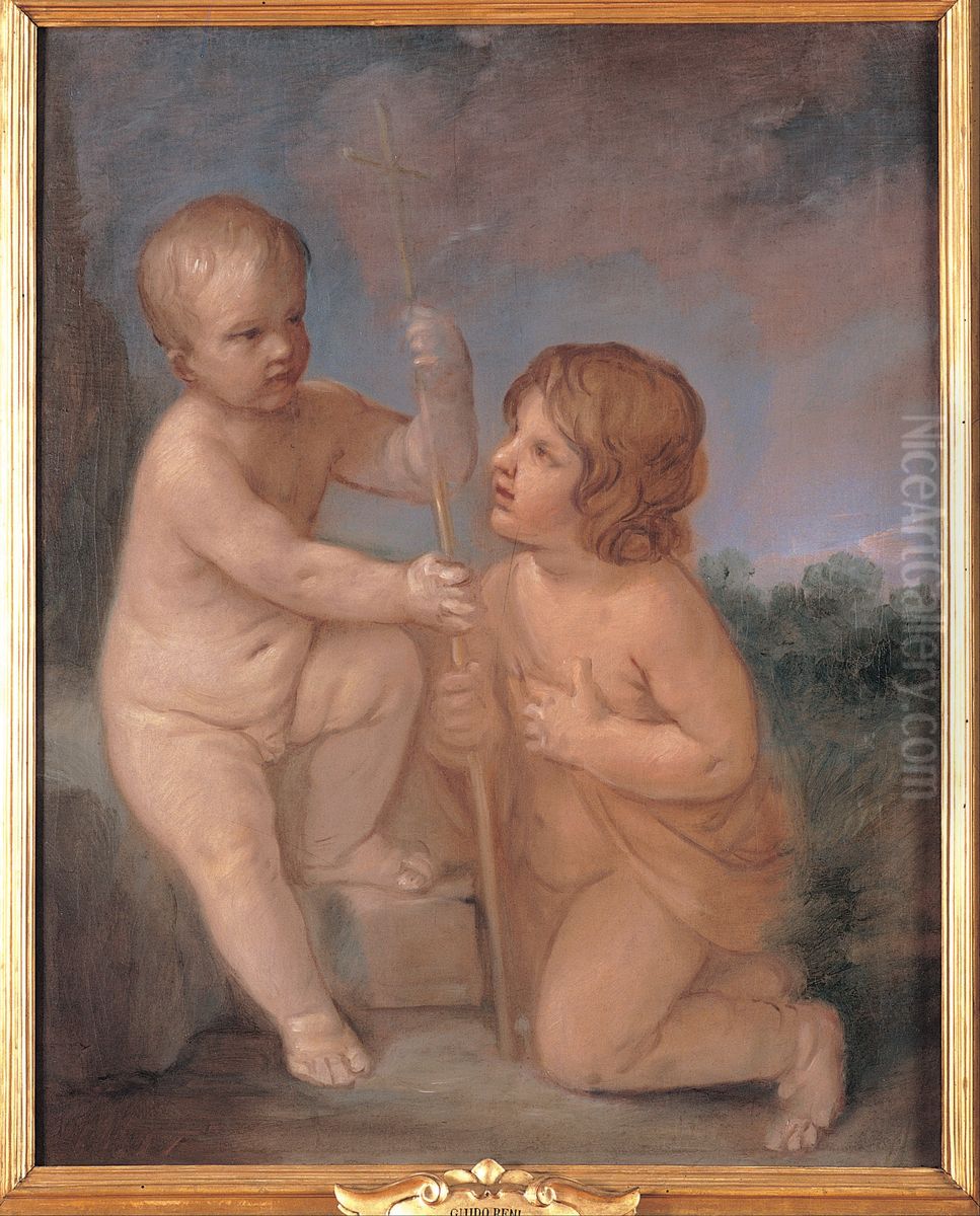 The infant Jesus and St. John Oil Painting by Guido Reni