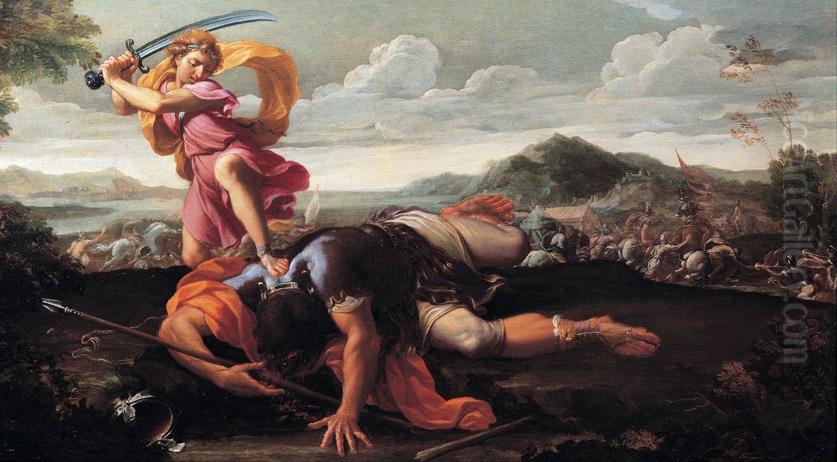 David and Goliath Oil Painting by Guillaume Courtois