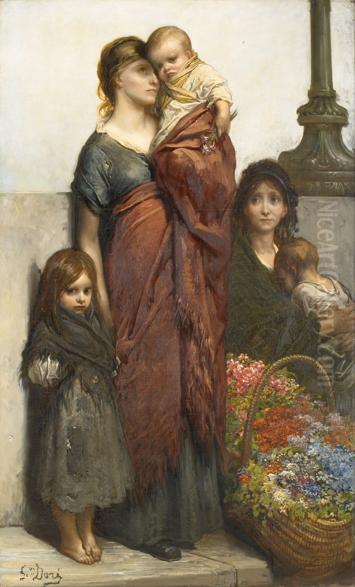 Flower Sellers of London Oil Painting by Gustave Dore