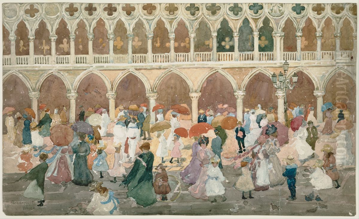 Sunlight on the Piazzetta Oil Painting by Maurice Prendergast