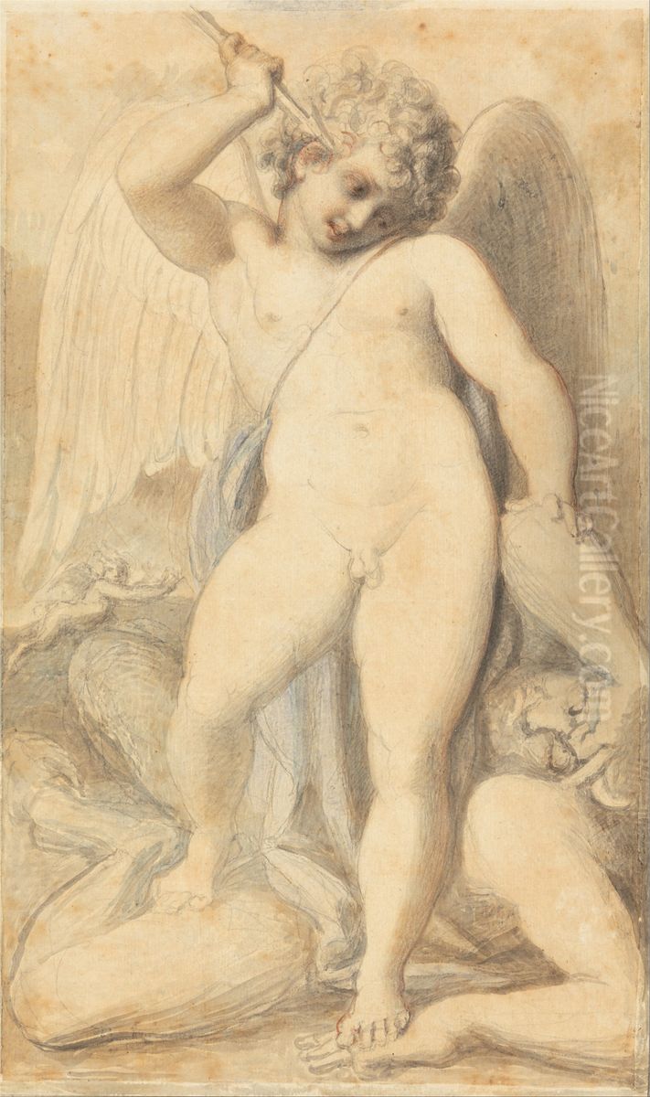 Cupid Overpowering a Satyr Oil Painting by Richard Cosway