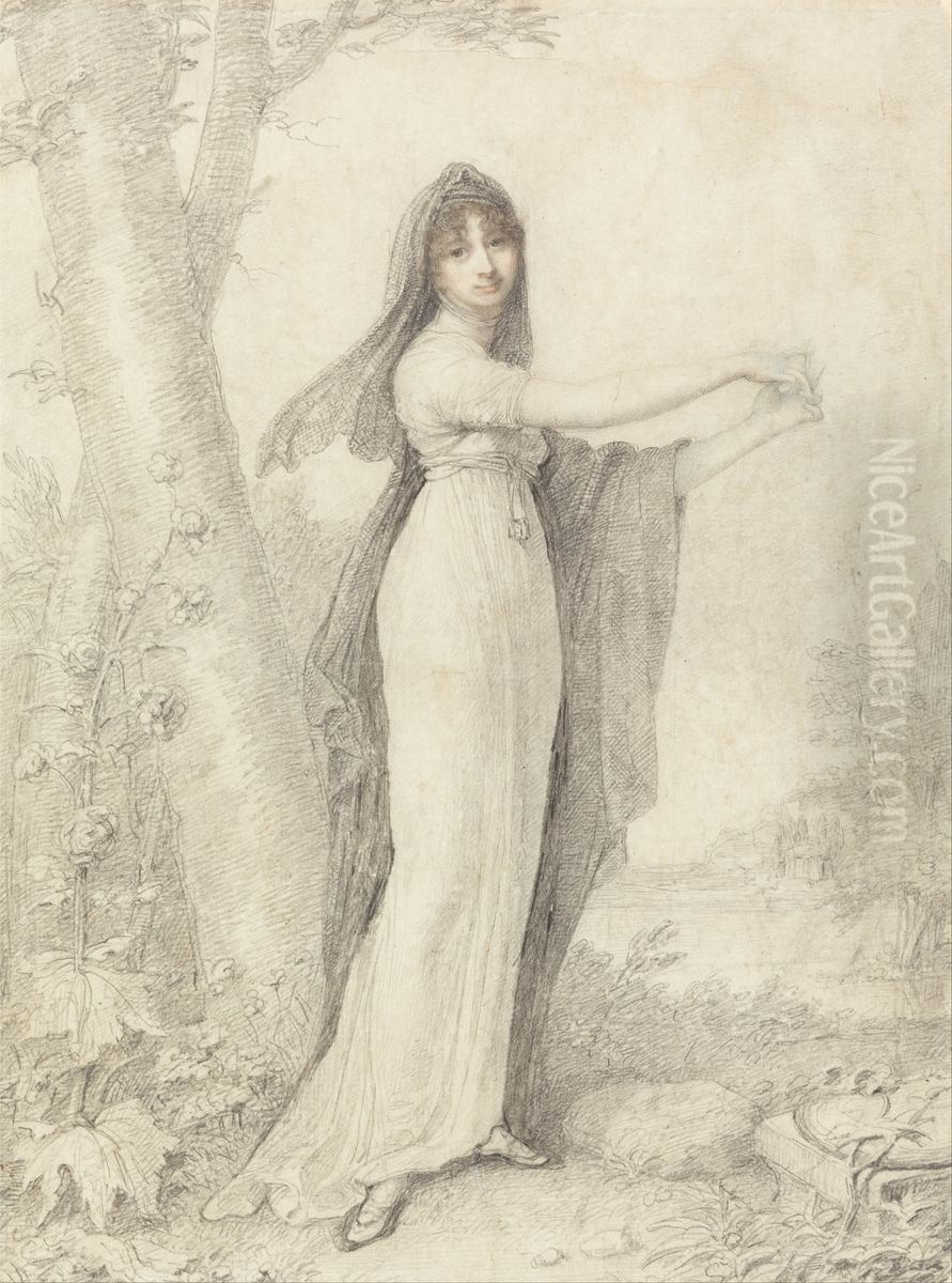 Portrait of a Lady Standing near a Lake Oil Painting by Richard Cosway