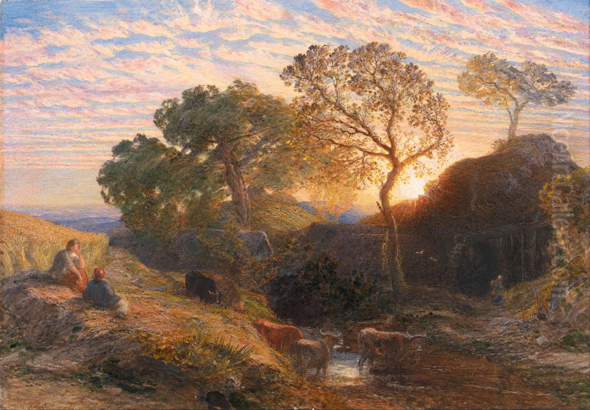 Sunset Oil Painting by Samuel Palmer