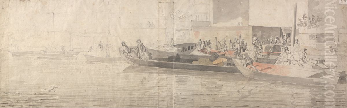 Figures and Boats on the Thames Oil Painting by Samuel Scott