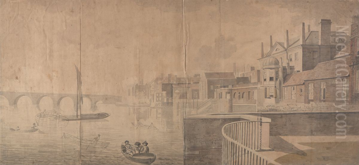 The Thames with Montagu House and Westminster Bridge Oil Painting by Samuel Scott