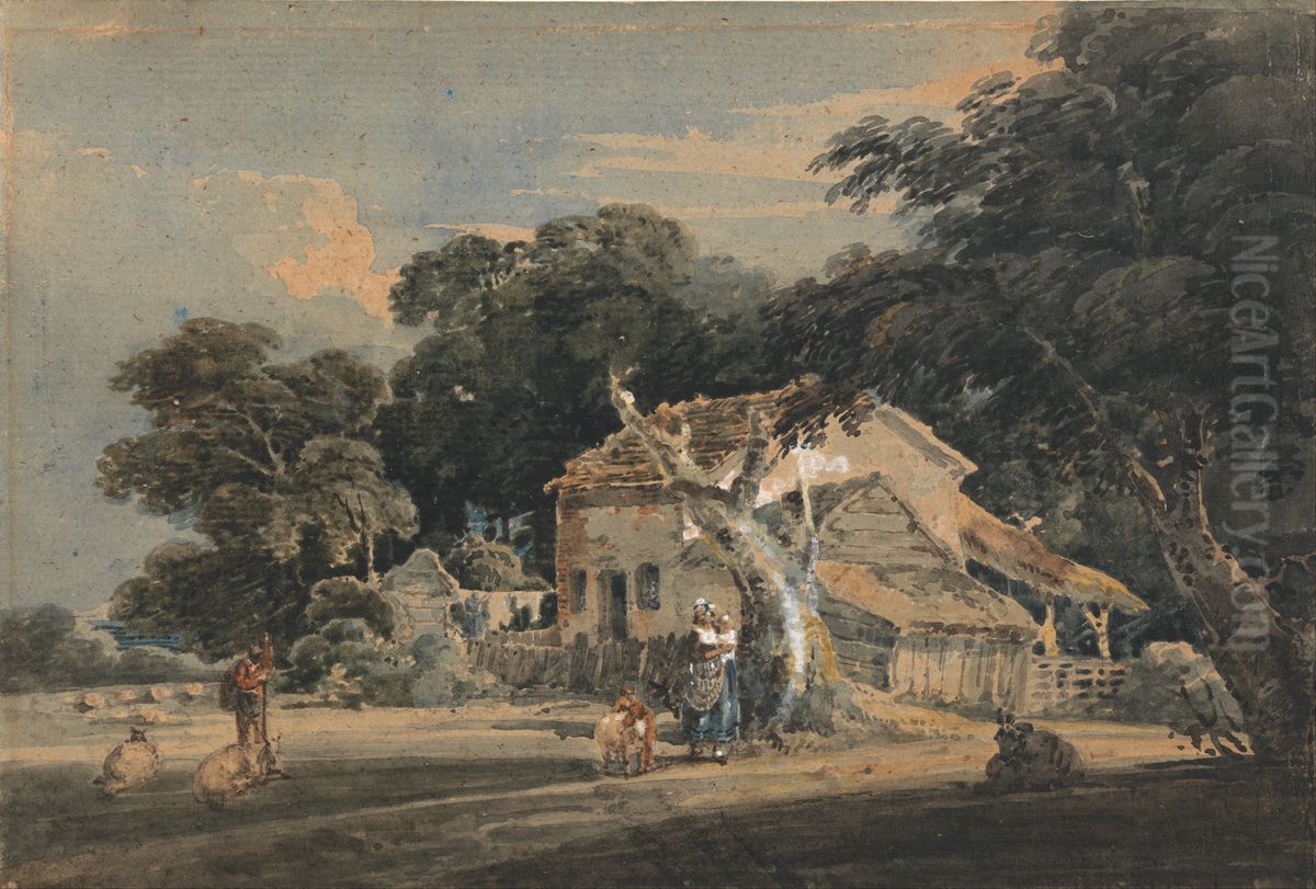 A Devonshire Farm Oil Painting by Thomas Girtin