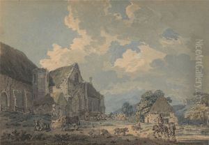 The Tithe Barn at Abbotsbury with the Abbey on the hill...