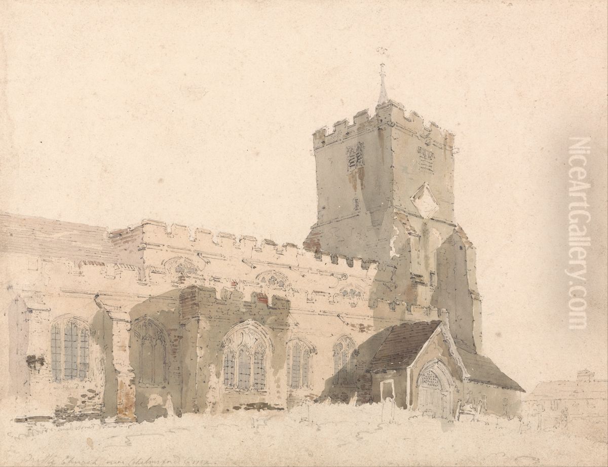 Writtle Church, Essex Oil Painting by Thomas Girtin