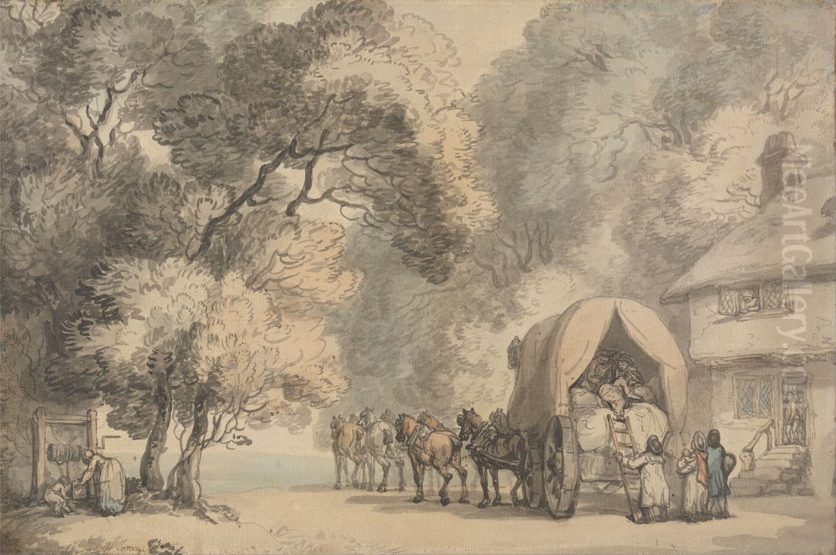 A Carrier's Waggon Oil Painting by Thomas Rowlandson