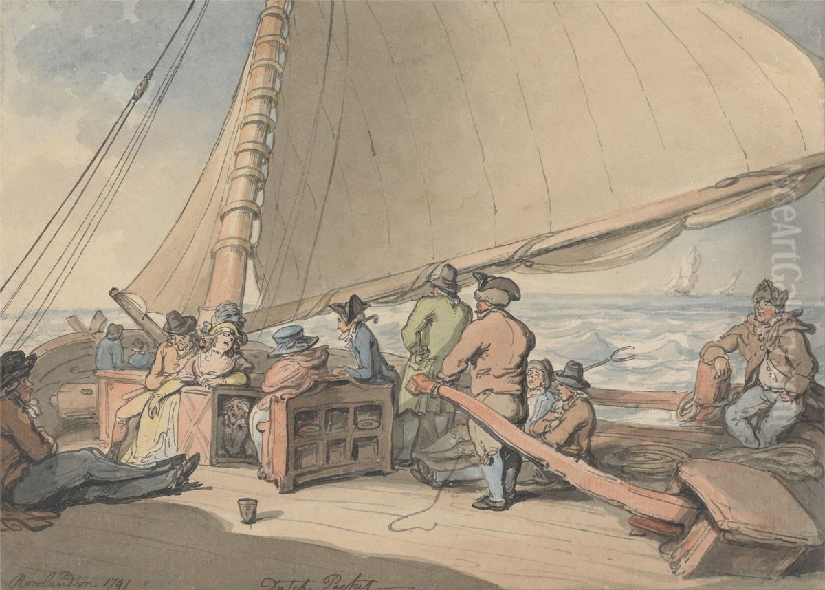 A Dutch Packet in a Rising Breeze Oil Painting by Thomas Rowlandson
