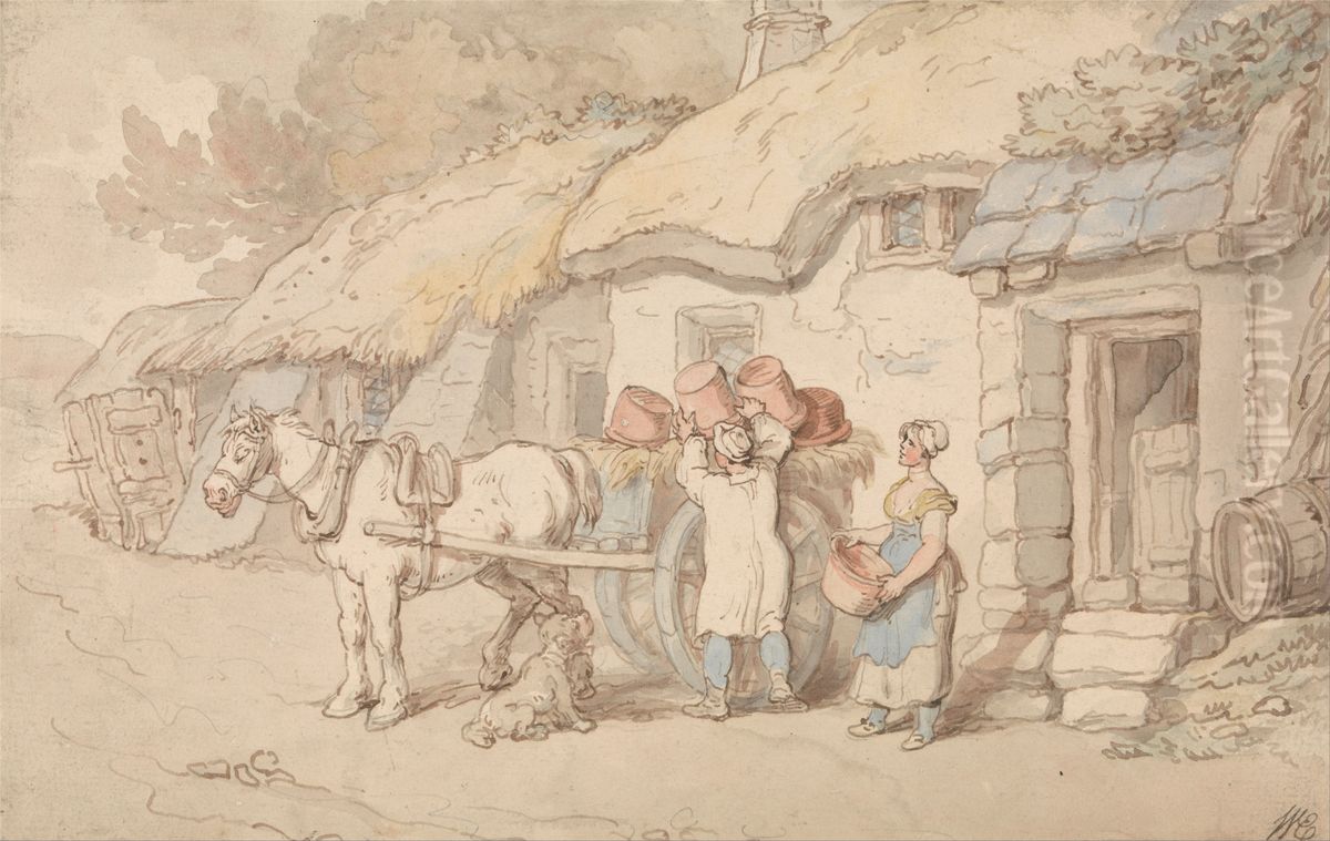 A Potter Going Out Oil Painting by Thomas Rowlandson