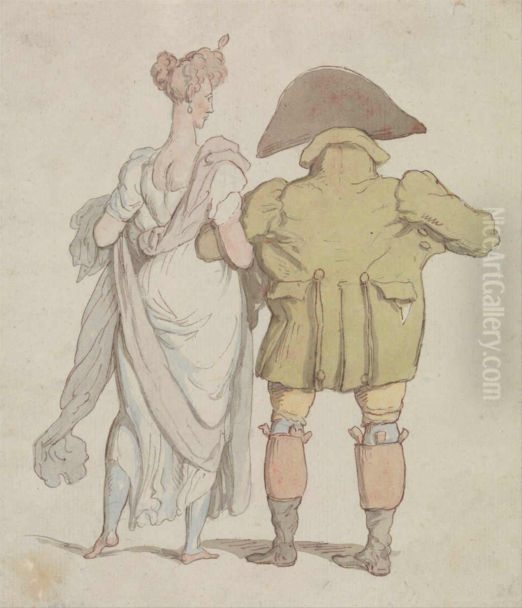 An Elderly Buck walking with a Lady Oil Painting by Thomas Rowlandson