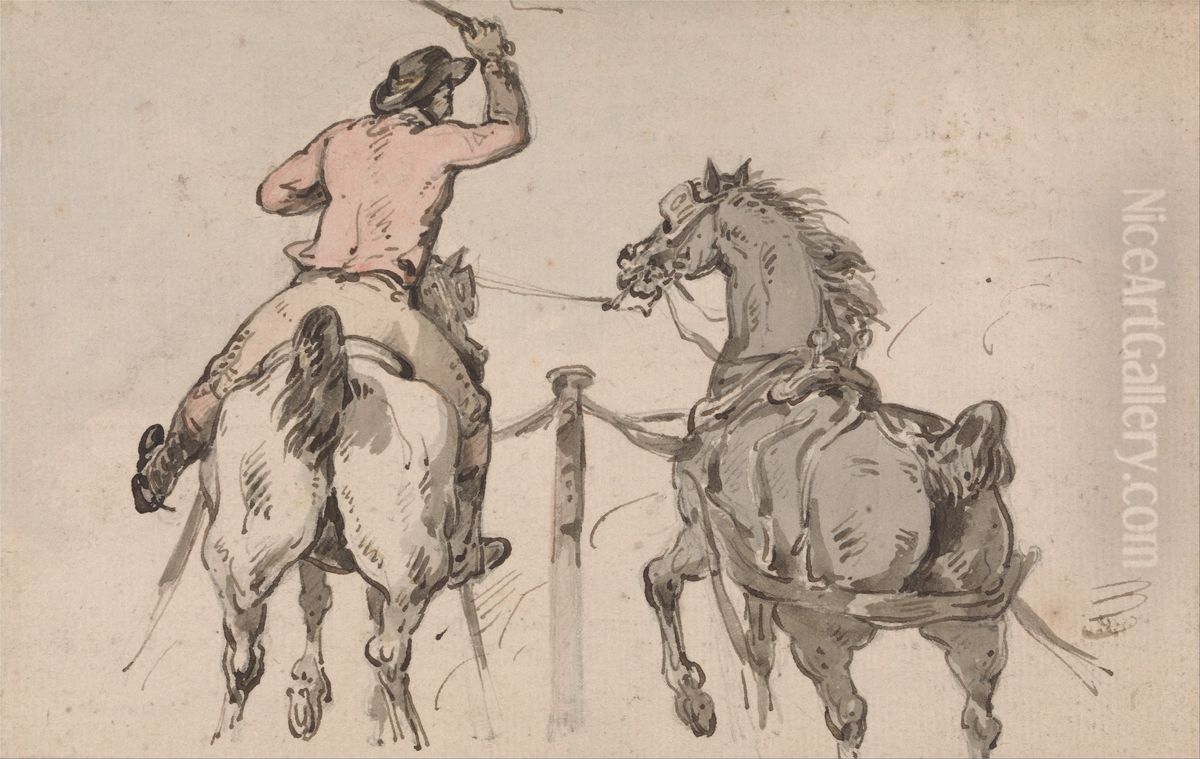 An English Postilion Oil Painting by Thomas Rowlandson