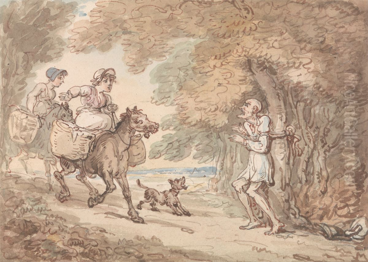 Dr. Syntax Bound to a Tree by Highwaymen Oil Painting by Thomas Rowlandson