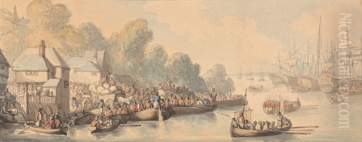 Embarkation at Southampton, June 20th 1794 Oil Painting by Thomas Rowlandson