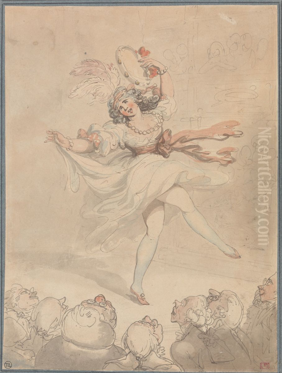 Female Dancer with a Tambourine Oil Painting by Thomas Rowlandson