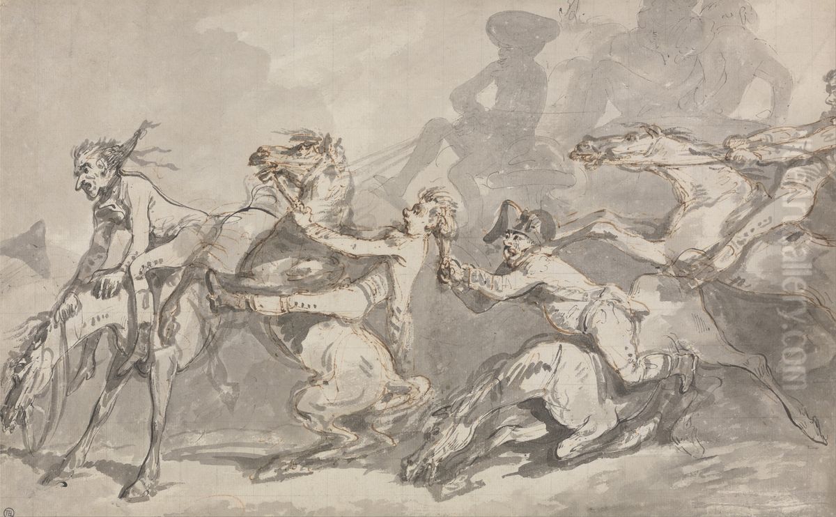 Horsemen Colliding Oil Painting by Thomas Rowlandson