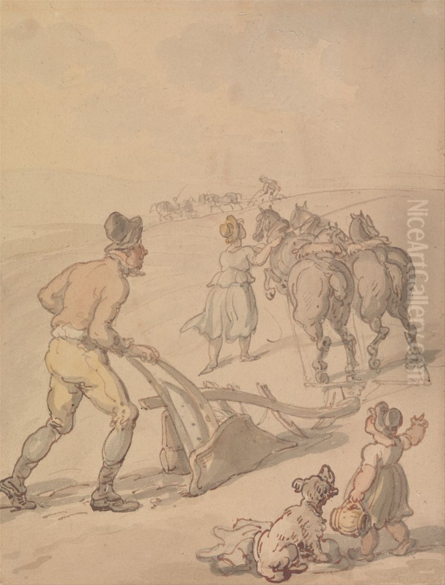 Ploughing Oil Painting by Thomas Rowlandson