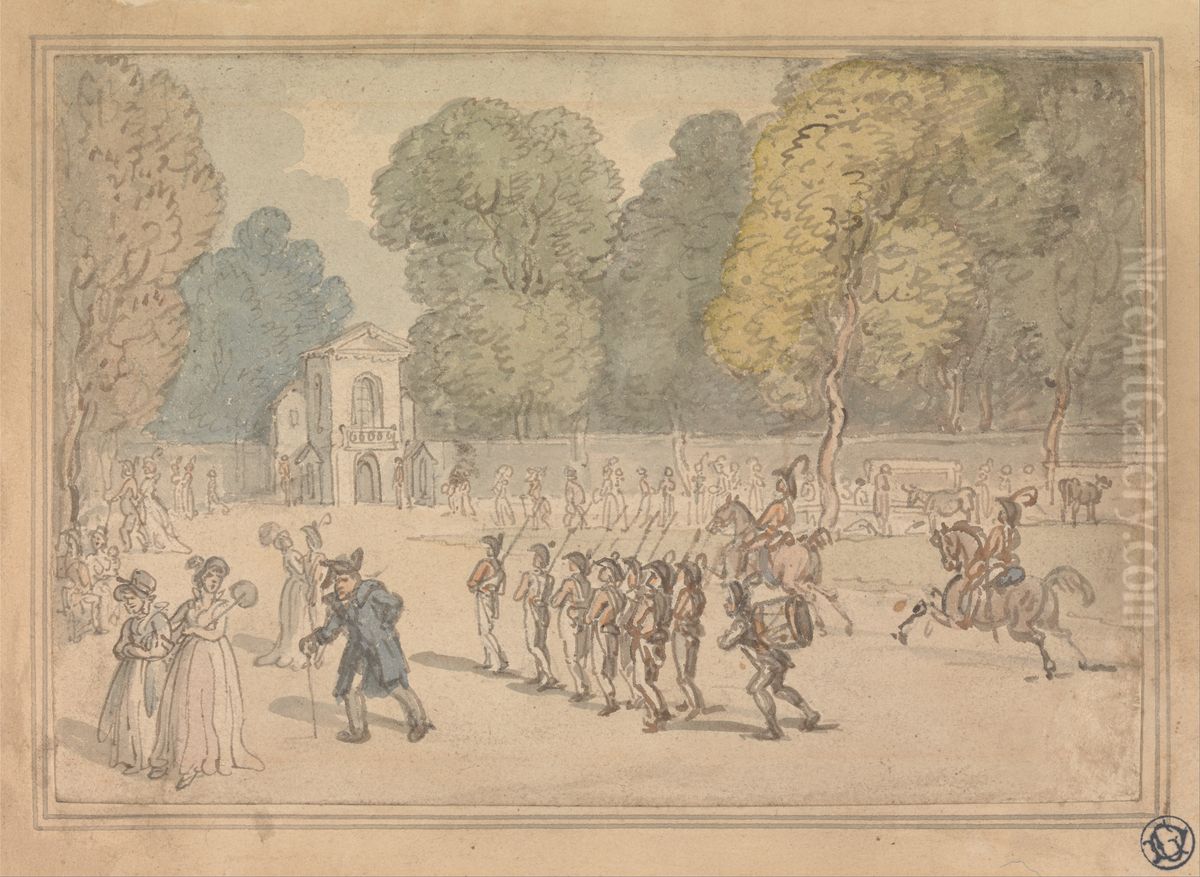 Soldiers in St. James Park Oil Painting by Thomas Rowlandson