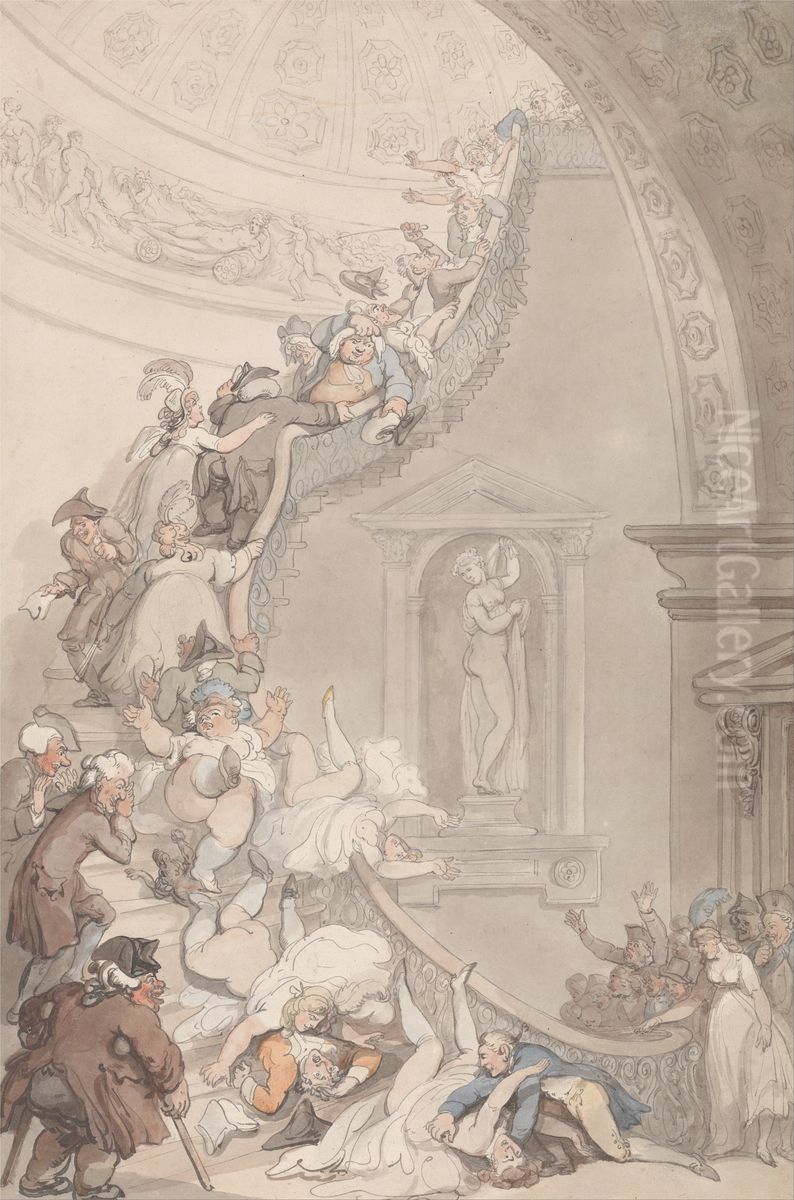 The Exhibition Stare-Case, Somerset House Oil Painting by Thomas Rowlandson