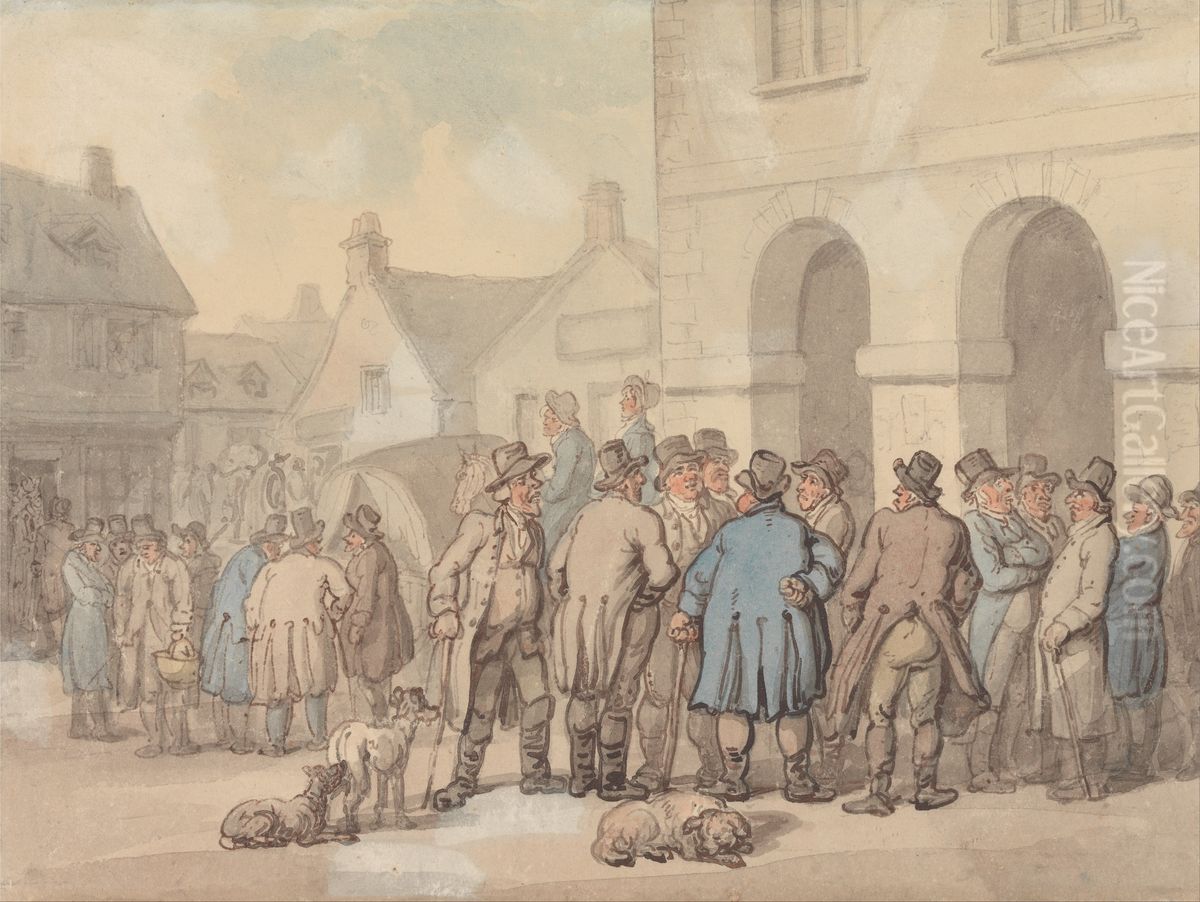 The Market Place, Brackley, Northamptonshire Oil Painting by Thomas Rowlandson