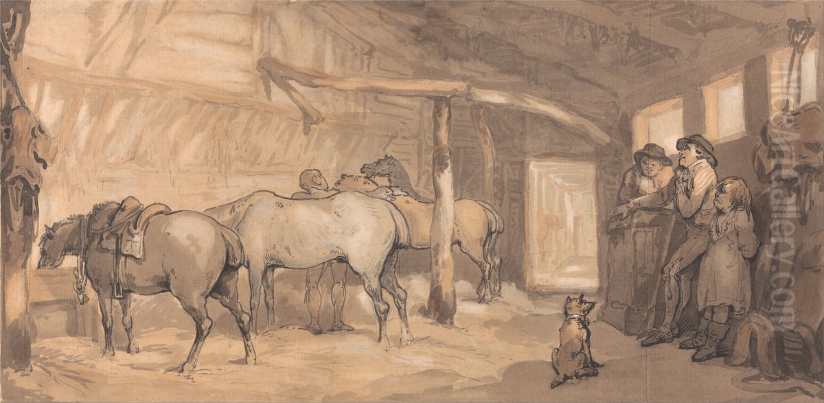 The Stable of an Inn Oil Painting by Thomas Rowlandson