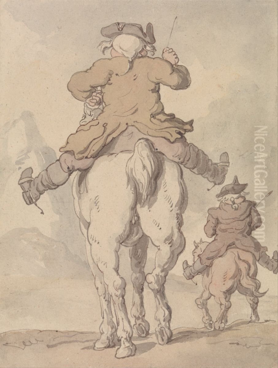 Two Men on Horseback Seen from Behind Oil Painting by Thomas Rowlandson
