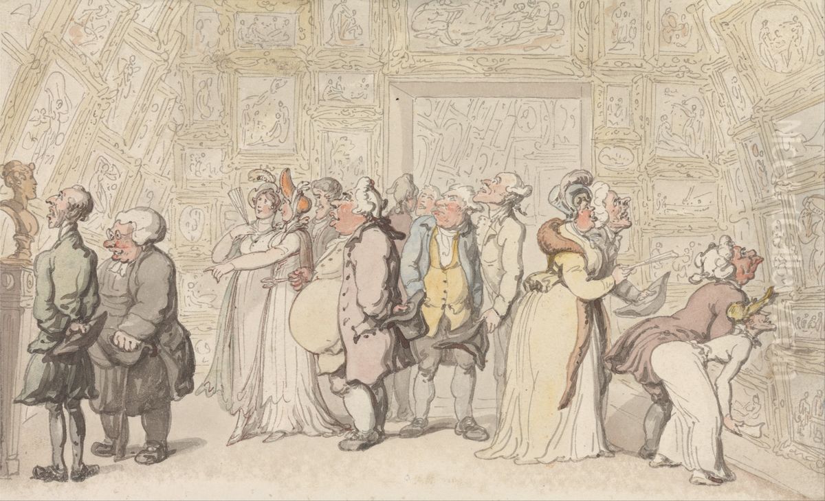 Viewing at the Royal Academy Oil Painting by Thomas Rowlandson