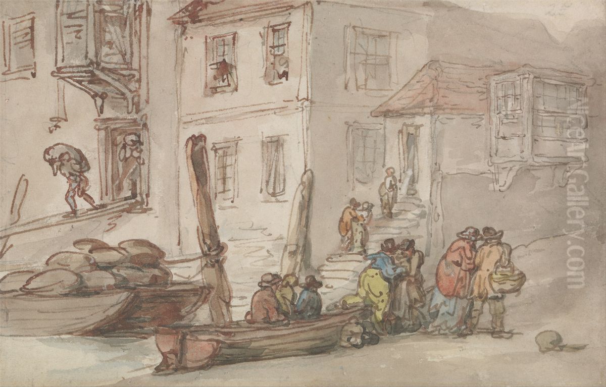 Wapping Old Stairs Oil Painting by Thomas Rowlandson