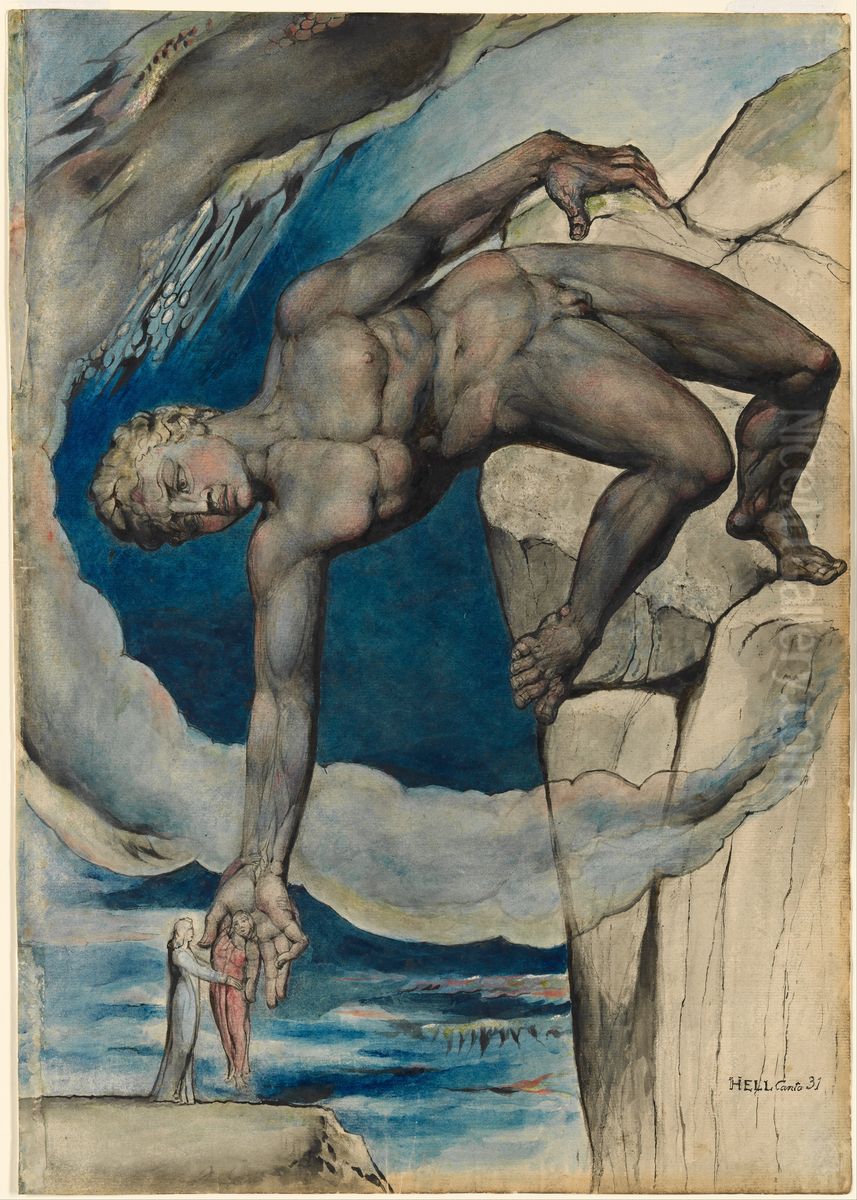 Antaeus setting down Dante and Virgil in the Last Circle of Hell Oil Painting by William Blake