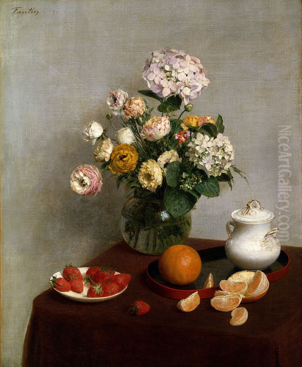 Flowers and Fruit Oil Painting by Henri Fantin-Latour