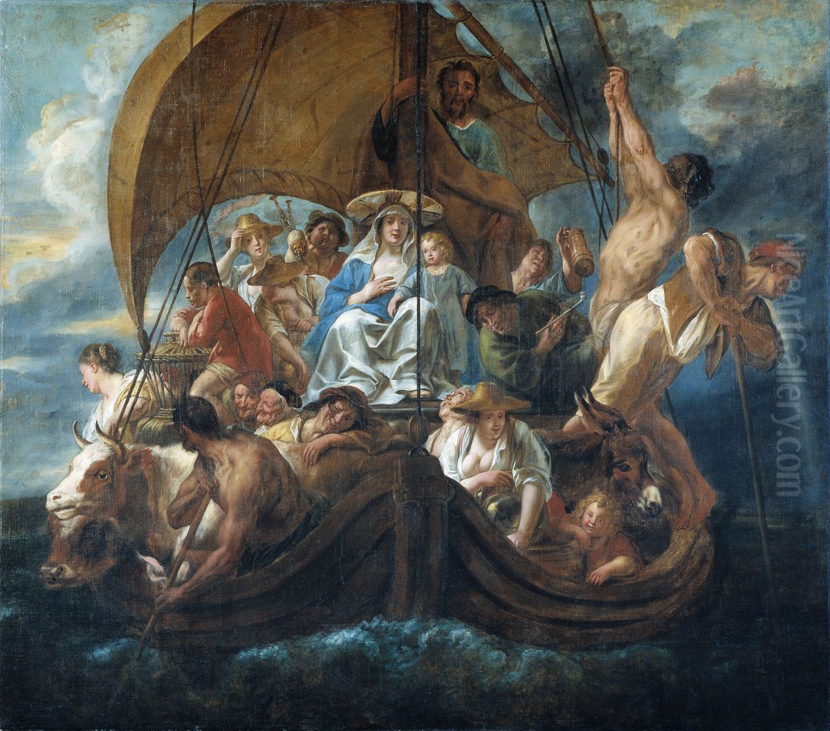 The Holy Family with Various Persons and Animals in a Boat Oil Painting by Jacob Jordaens
