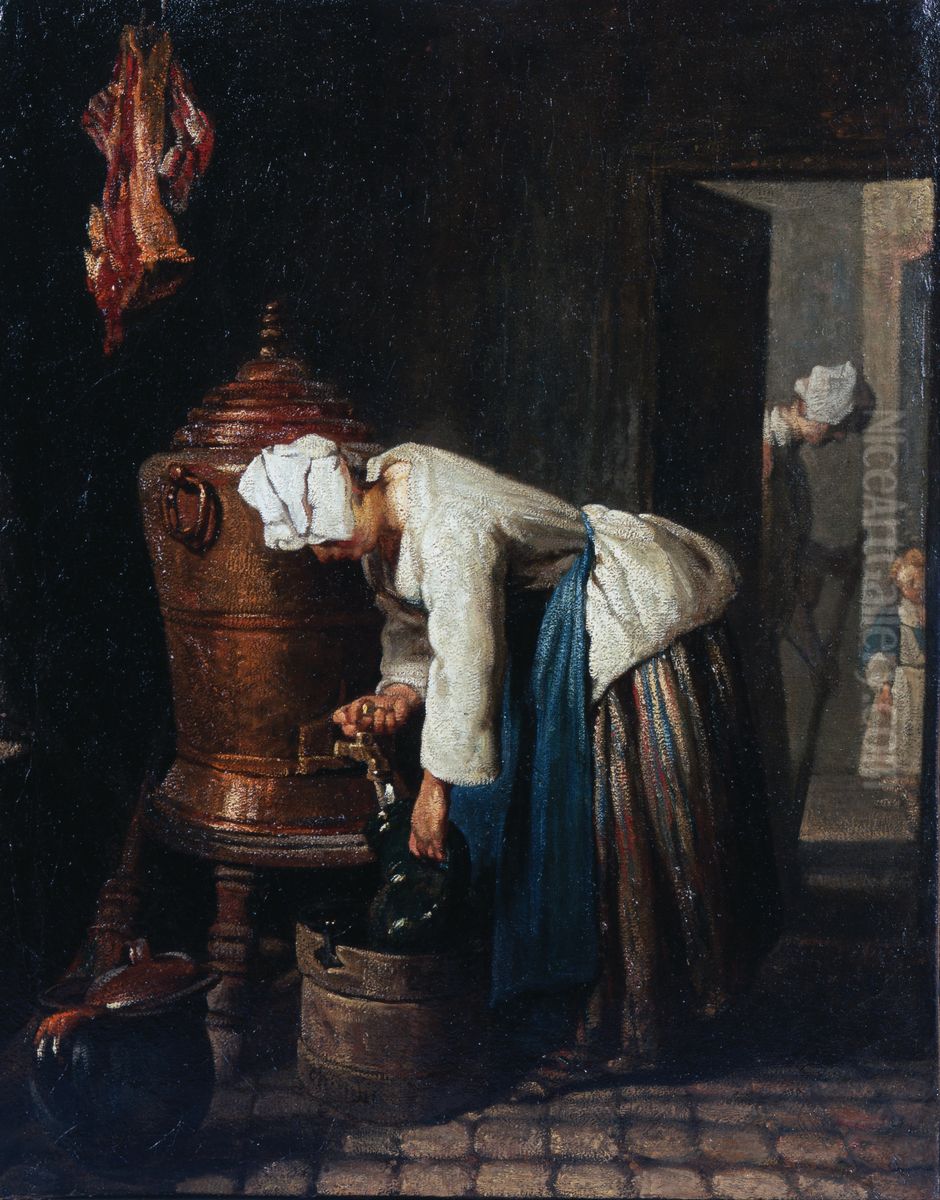 Woman Drawing Water at the Cistern Oil Painting by Jean-Baptiste-Simeon Chardin
