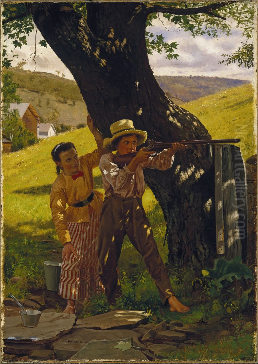 A Sure Shot Oil Painting by John George Brown