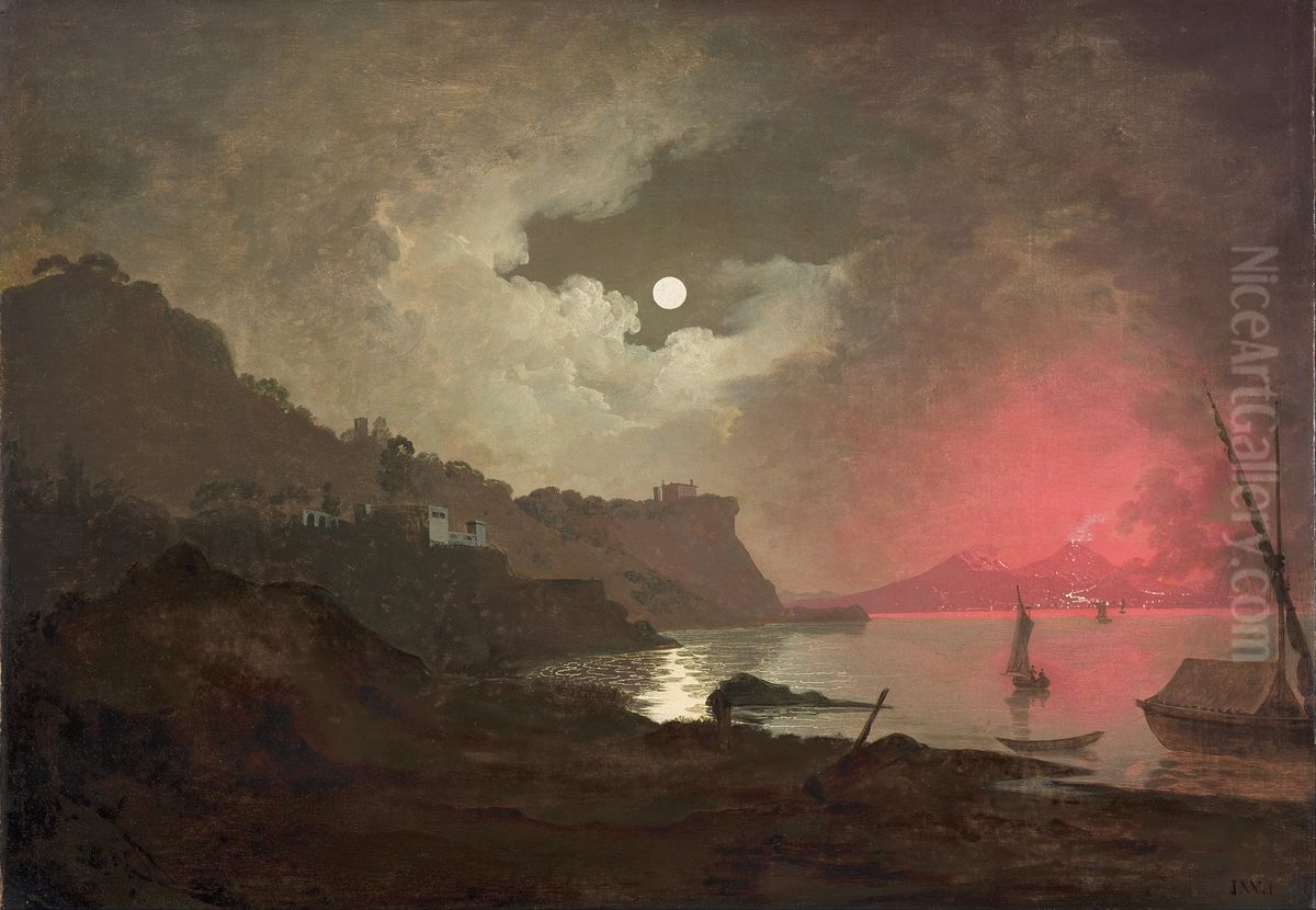A view of Vesuvius from Posillipo, Naples Oil Painting by Joseph Wright of Derby