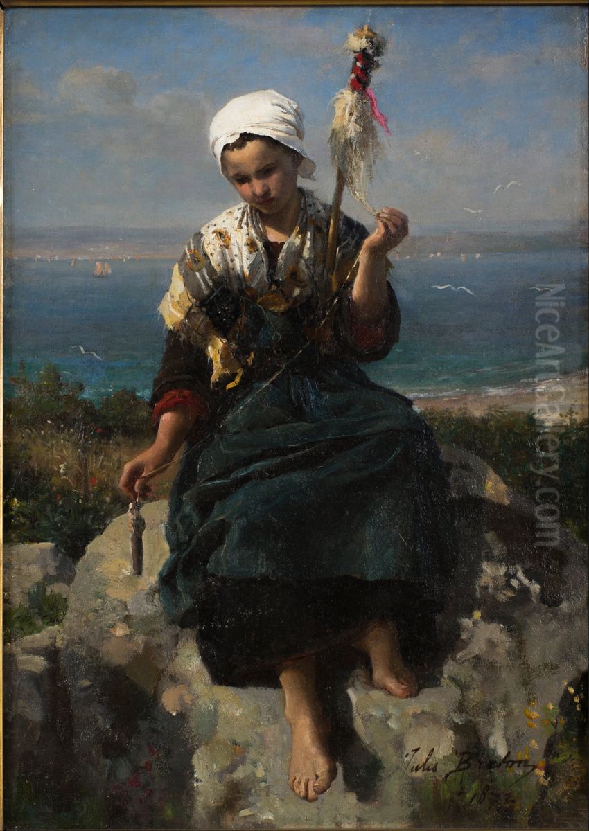 The Flax Spinner Oil Painting by Jules Breton