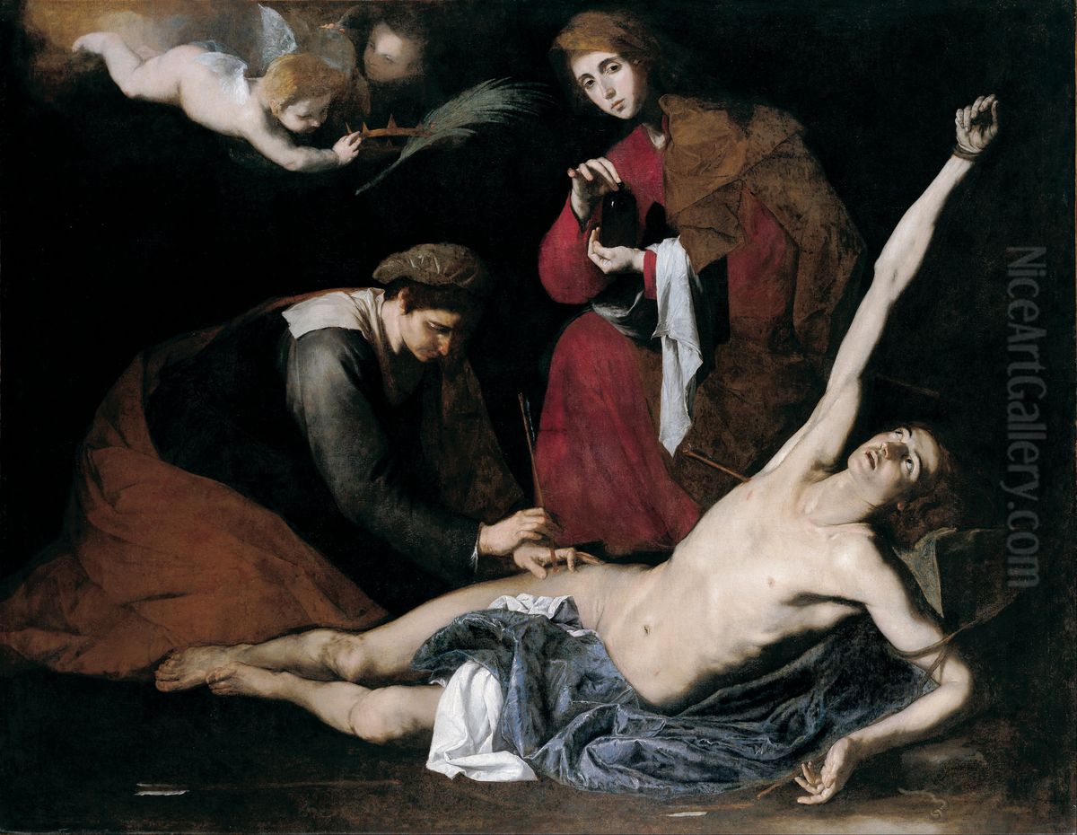 San Sebastian curado por las Santas Mujeres Oil Painting by Jusepe de Ribera
