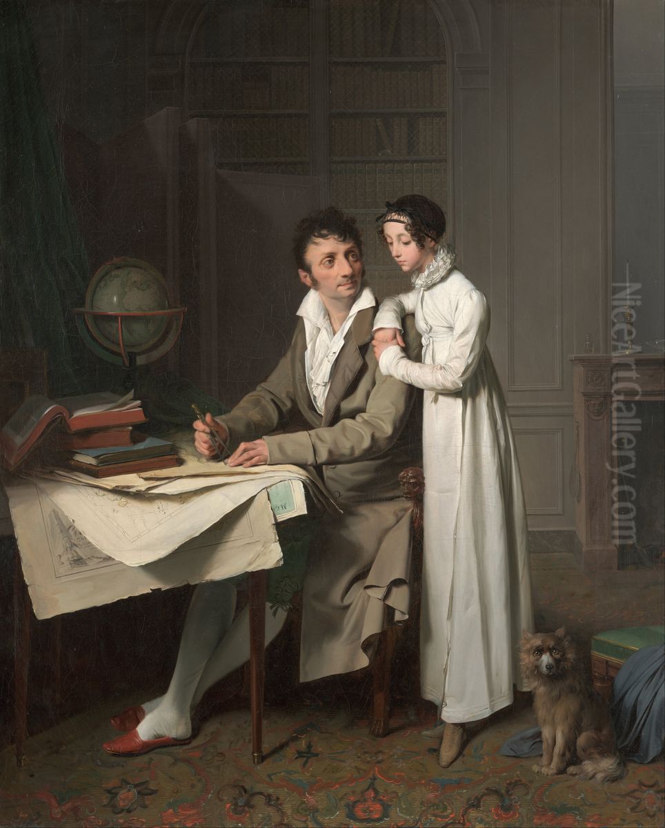 The Geography Lesson (Portrait of Monsieur Gaudry and His Daughter) Oil Painting by Louis-Leopold Boilly