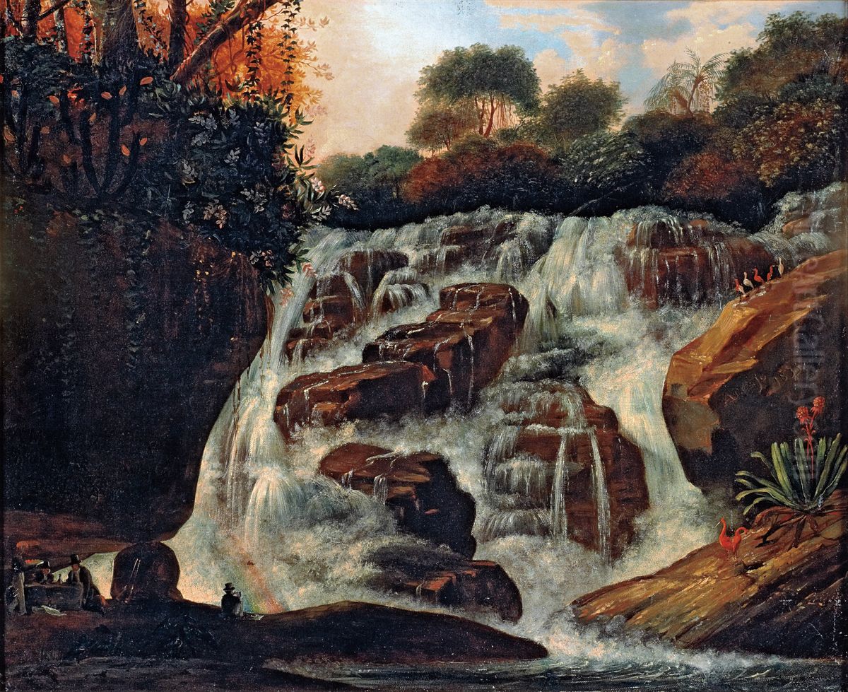 Great Tijuca Waterfall Oil Painting by Manuel De Araujo Porto-Alegre
