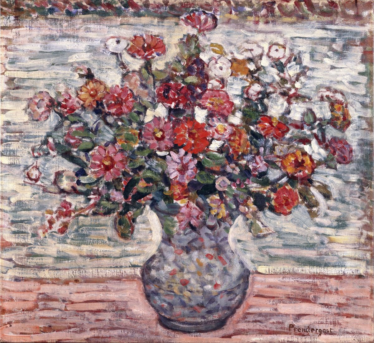 Flowers in a Vase (Zinnias) Oil Painting by Maurice Prendergast