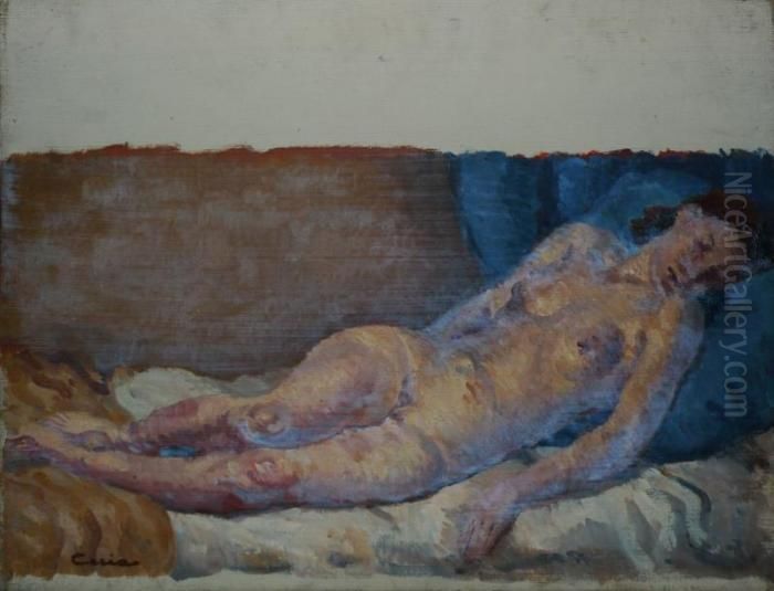 Nu Au Divan Oil Painting by Edmond Ceria
