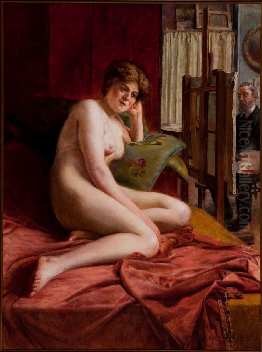 During the Pose Oil Painting by Oscar Pereira Da Silva