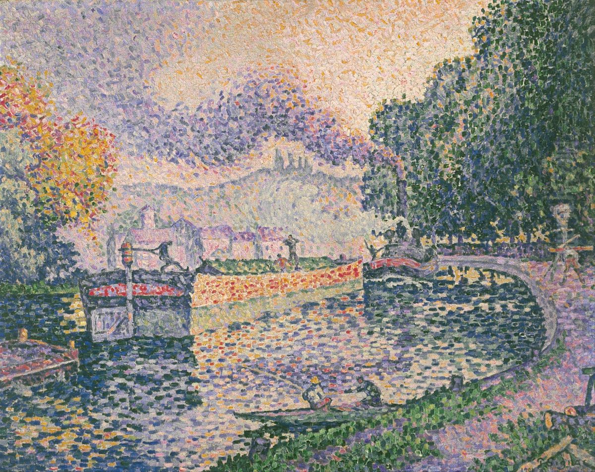 The Tugboat, Canal in Samois Oil Painting by Paul Signac