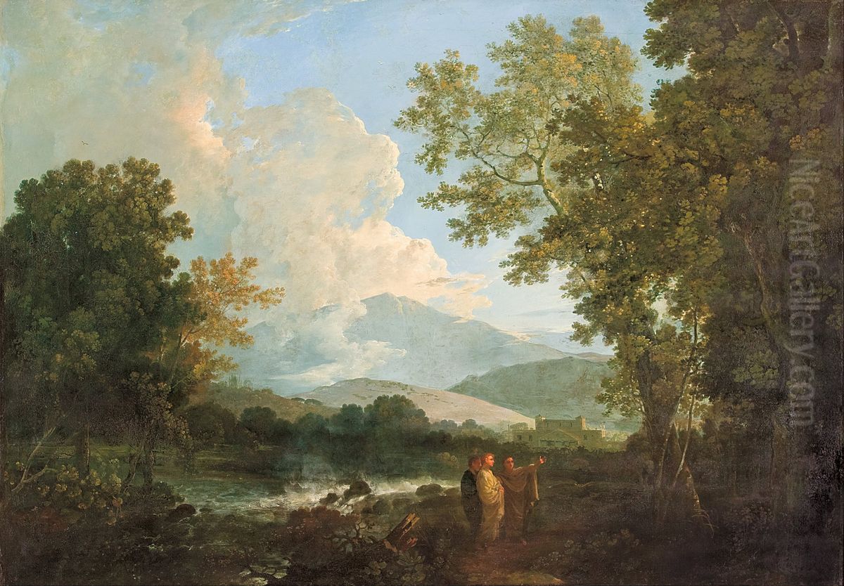 Cicero with his friend Atticus and brother Quintus, at his villa at Arpinum Oil Painting by Richard Wilson