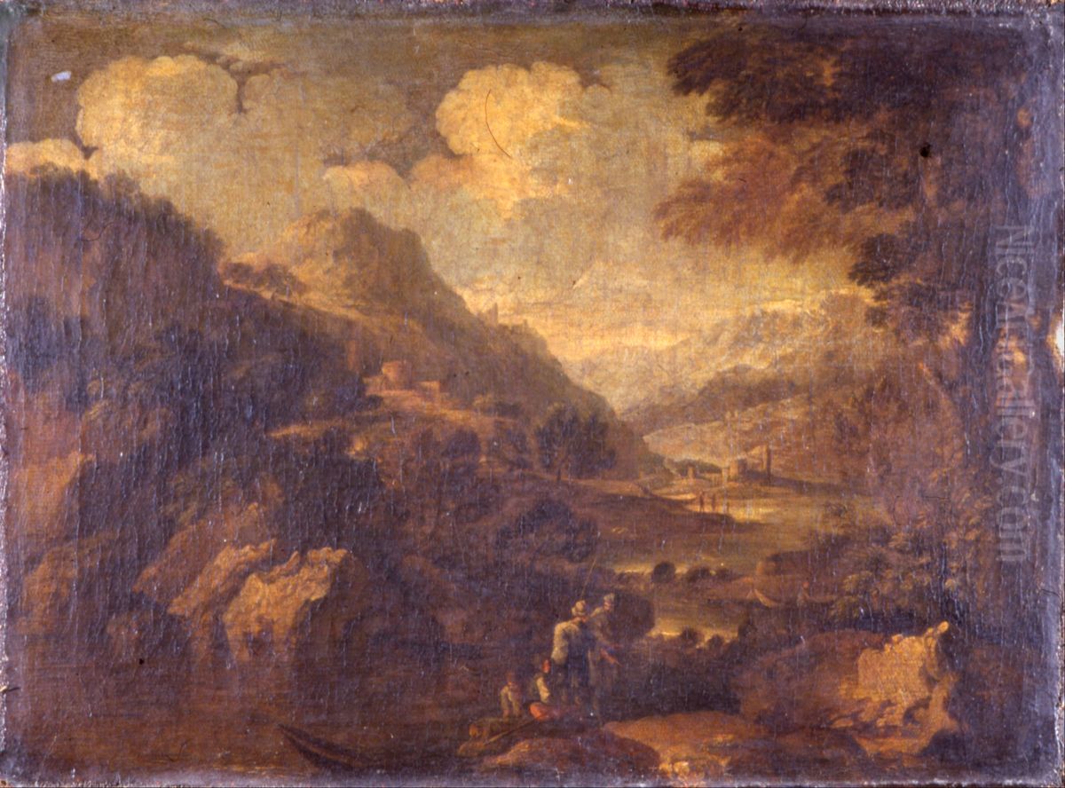 Mountainous Landscape Oil Painting by Salvator Rosa