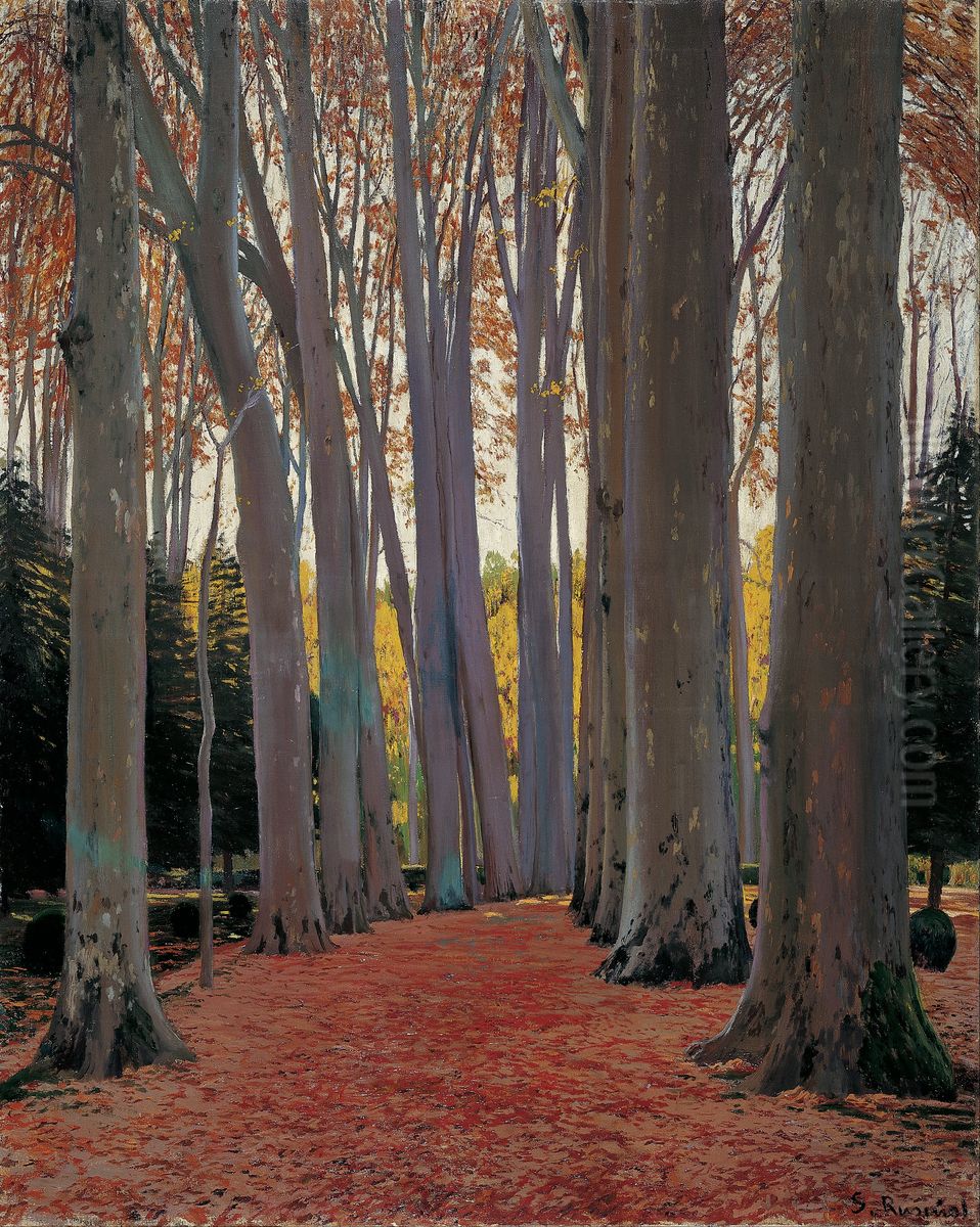 Avenue of Plane Trees Oil Painting by Santiago Rusinol i Prats