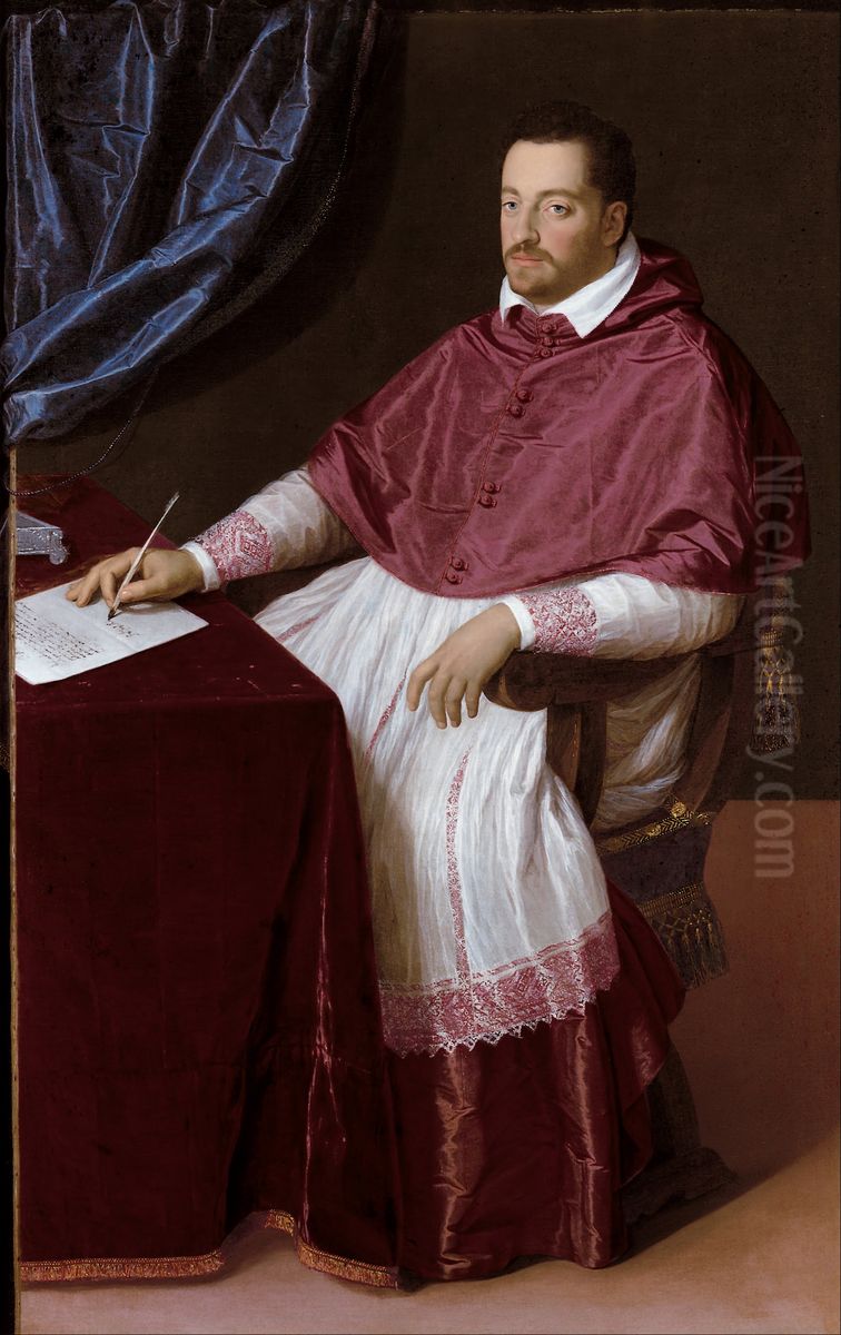 Cardinal Ferdinando de' Medici, later Grand Duke Ferdinando I of Tuscany Oil Painting by Scipione Pulzone