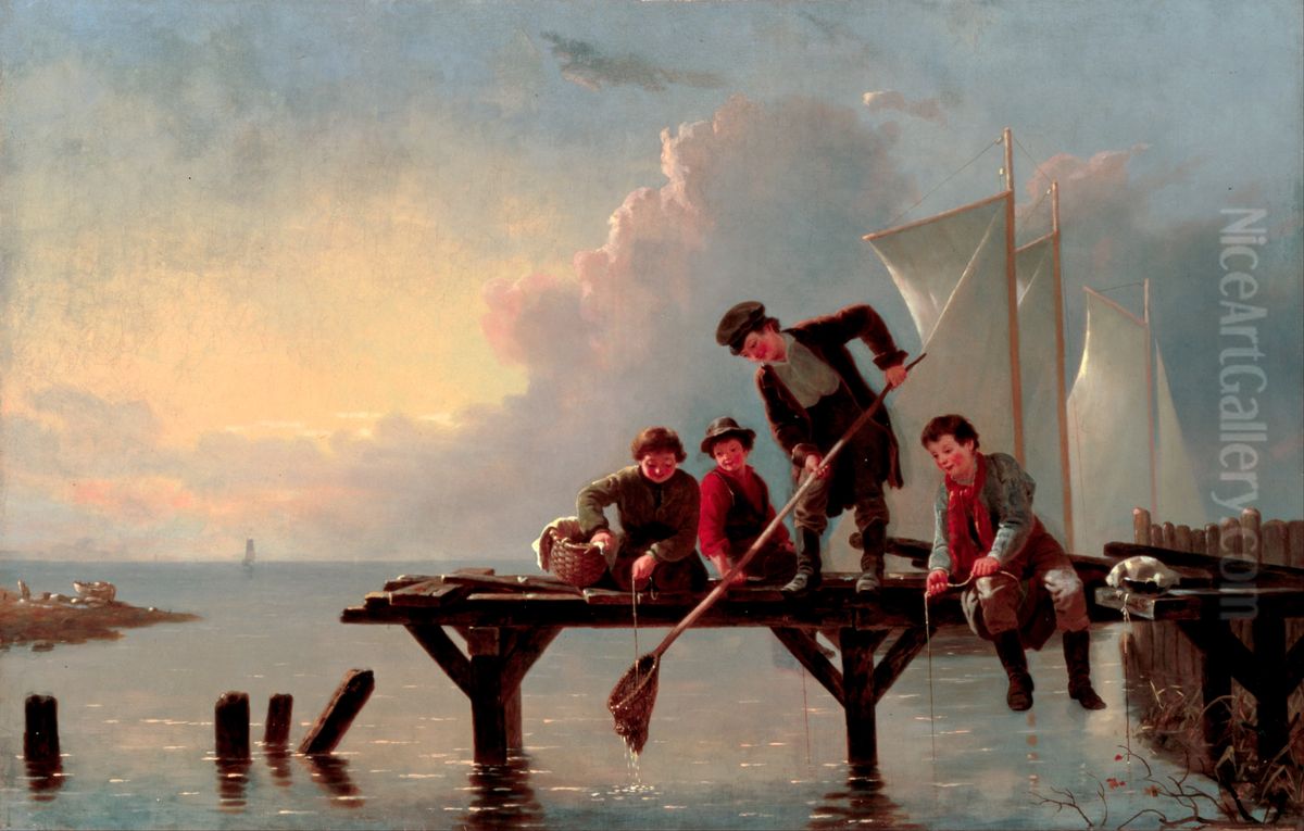 Boys Crabbing Oil Painting by William Ranney